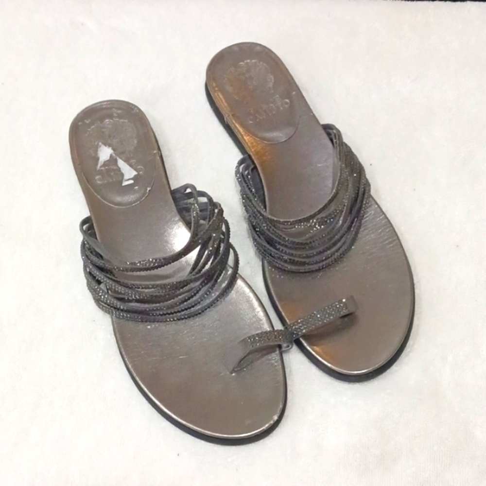 Vince Camuto Gray Mettalic Rhinestones Slides. Size 81/2.